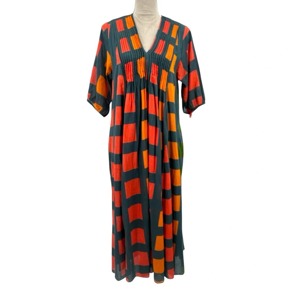Dolma Skye Dress Geometric Block Printed Petrol Size M Medium Boho Relaxed Fit - Picture 2 of 15